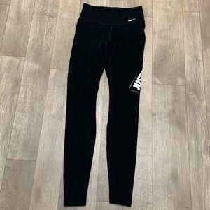 Nike Black Leggings with White Swoosh and Side Logo
